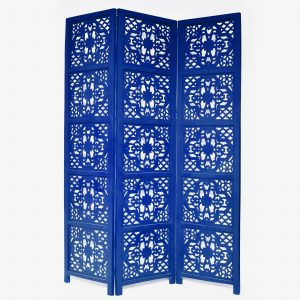 Dahlia 3 Panel Wood Screen, Blue