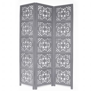 Dahlia 3 Panel Wood Screen, Grey