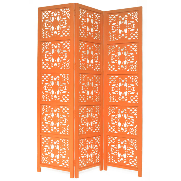 Dahlia 3 Panel Wood Screen, Orange