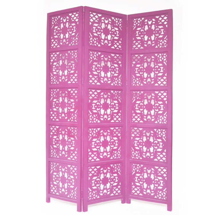 Dahlia 3 Panel Wood Screen, Pink