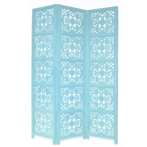 Dahlia 3 Panel Wood Screen, Turquoise