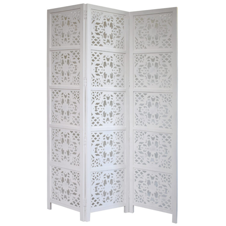 Dahlia 3 Panel Wood Screen, White