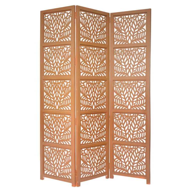 Fern 3 Panel Wood Screen, Brown