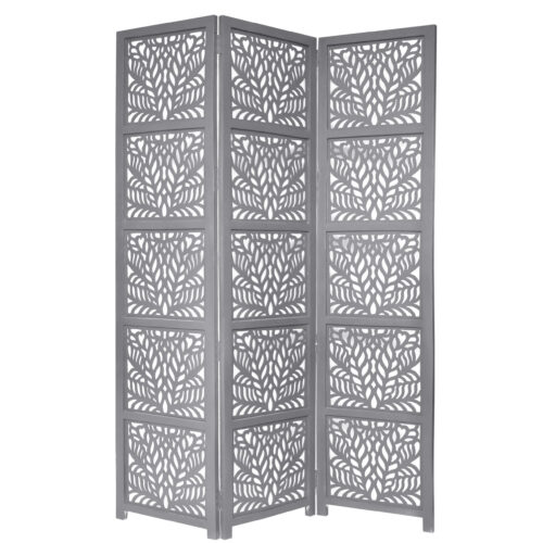 Fern 3 Panel Wood Screen, Grey