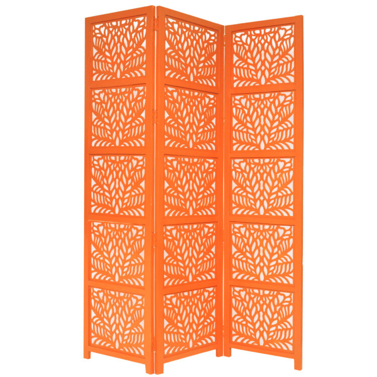 Fern 3 Panel Wood Screen, Orange