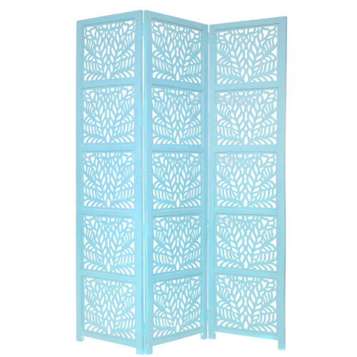 Fern 3 Panel Wood Screen, Turquoise