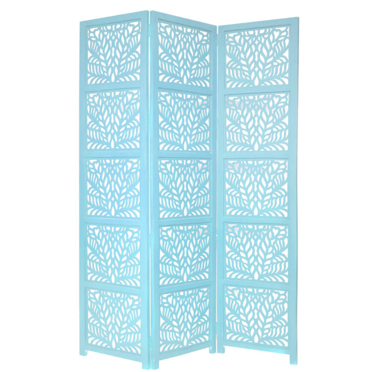 Fern 3 Panel Wood Screen, Turquoise