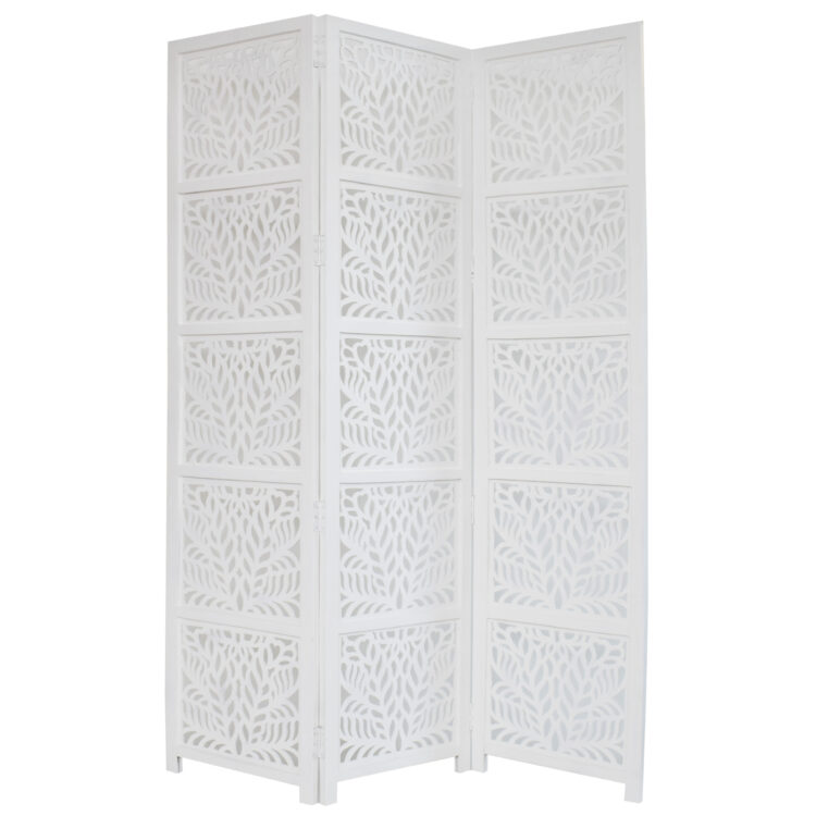 Fern 3 Panel Wood Screen, White